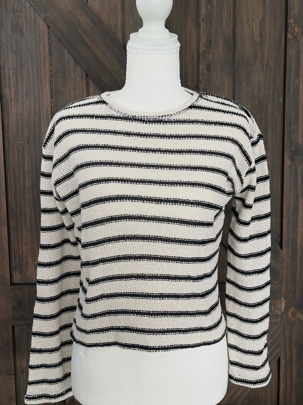Zara Striped Knit Sweater Small Black Cream Breton French Girl Lightweight